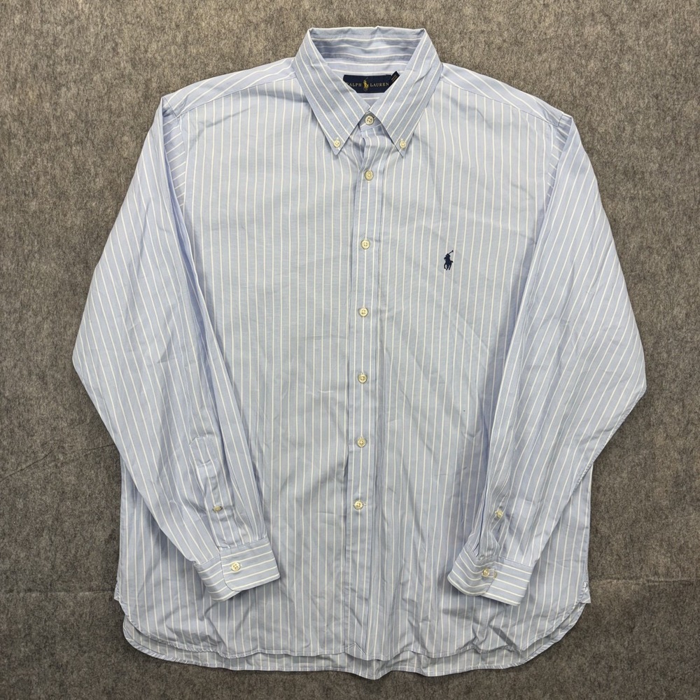 Polo Ralph Lauren‎ Button Down Striped Shirt Men's 17.5 x 34/35 Blue Preppy